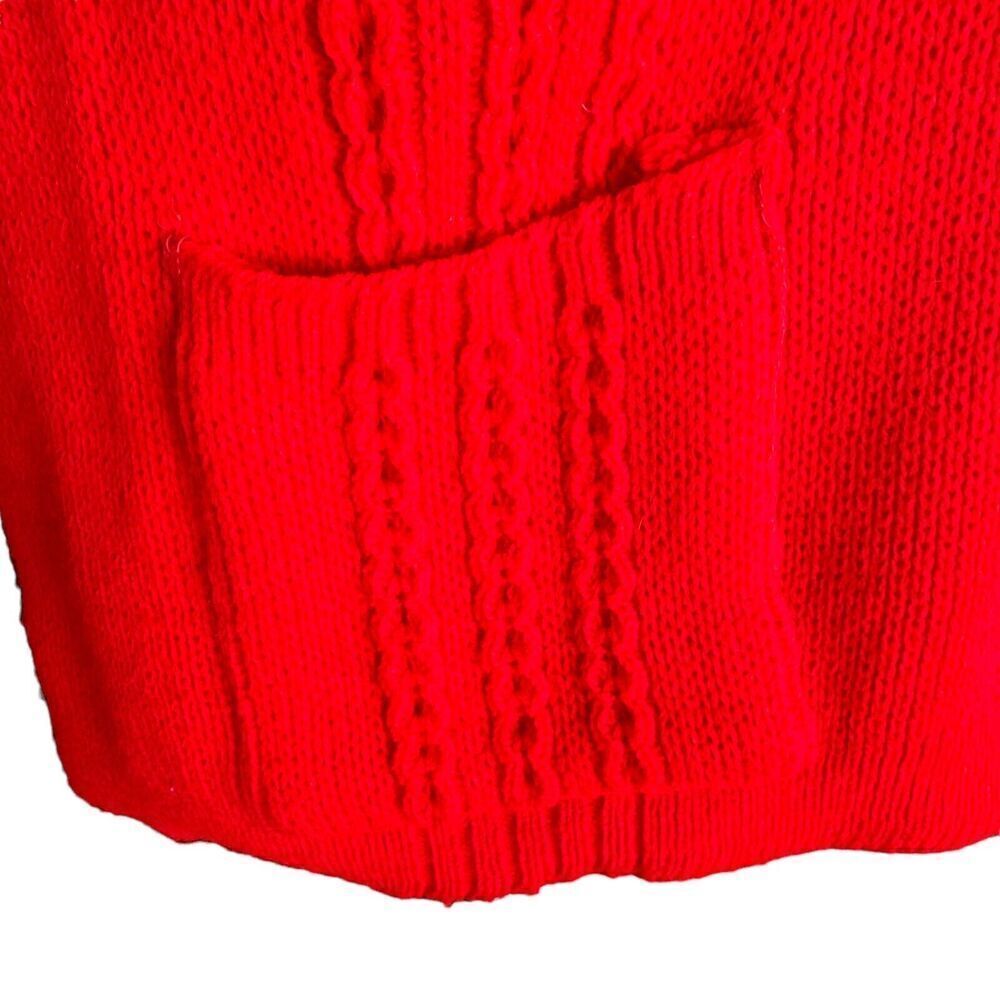 Vtg Sweater Vest Red Grandpacore College Point Made In USA Button Up Pockets L - Picture 2 of 9